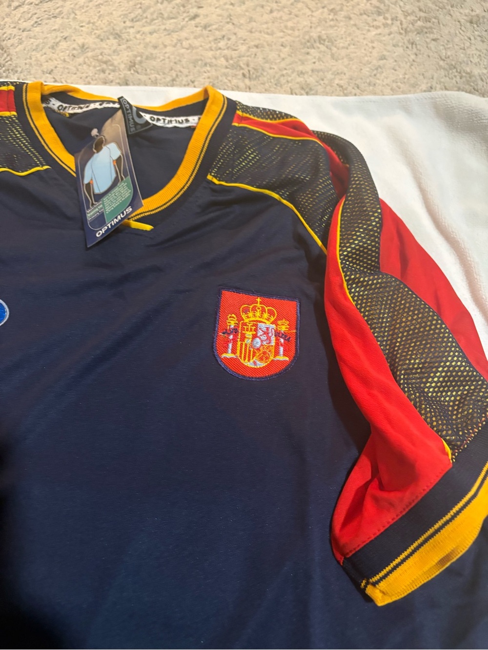 Men's Navy Spain Soccer Jersey with Red & Yellow Accents